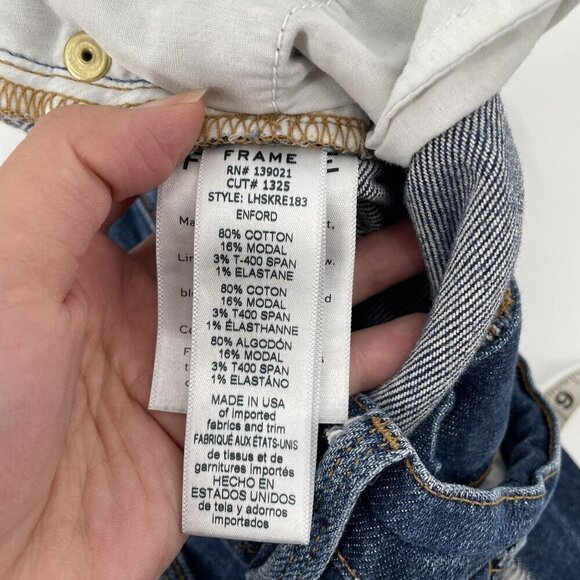 Frame Womens Le High Enford Skinny Distressed Jeans Size 25 Blue Denim Raw Hem - Picture 8 of 9